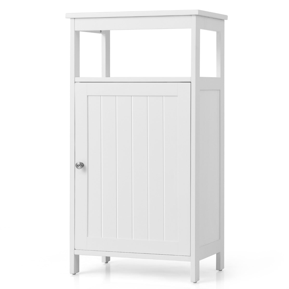 Livsk costway staande badkamerkast multifunctionele opbergkasten met enkele deur en verplaatsbare plank bijzettafel voor woonkamer wit 3