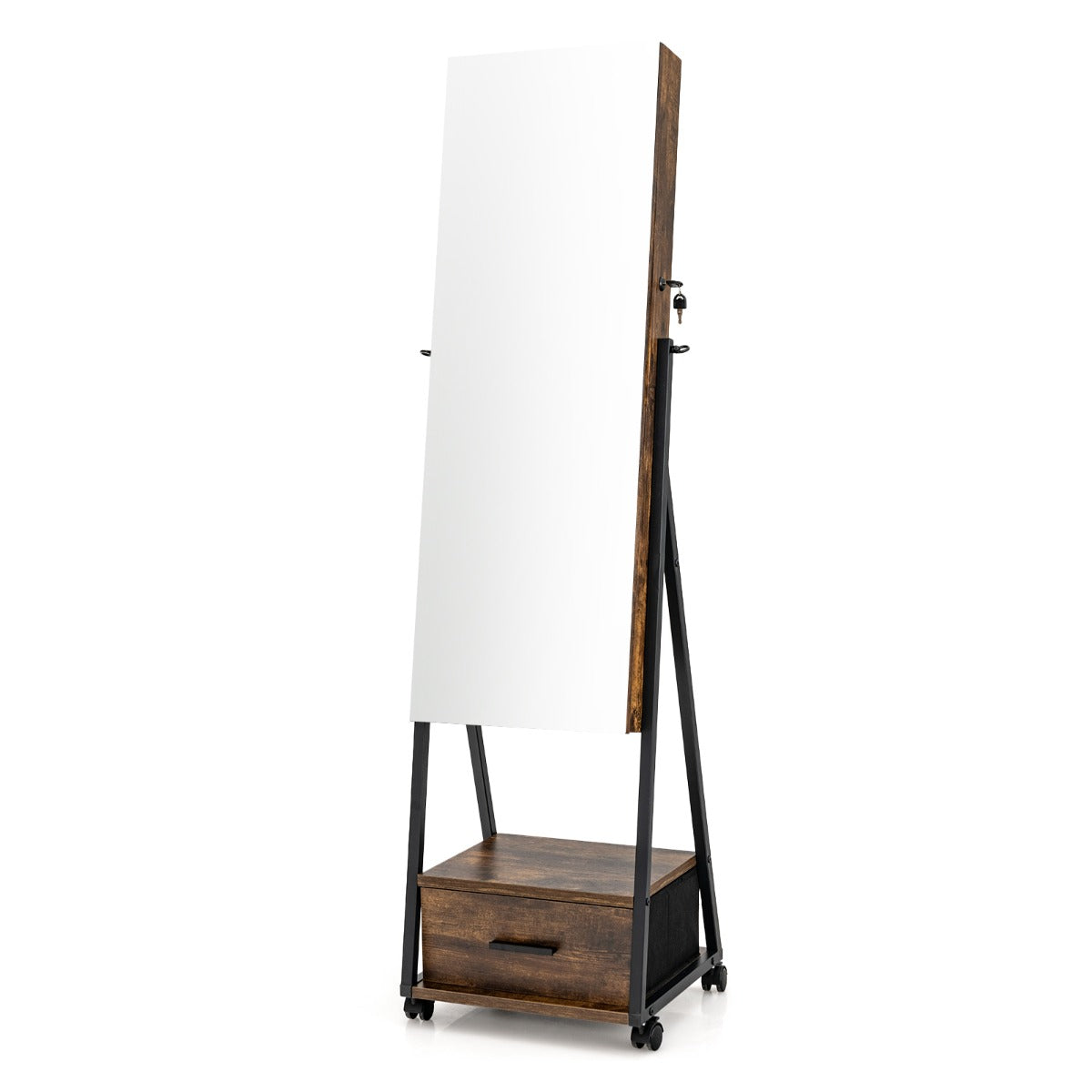 LIVSK Juwelenkast met Spiegel - Afsluitbaar met Vergrendelbare Wielen - Maximale Opbergruimte - Hoogwaardig MDF - 42 x 38 x 157