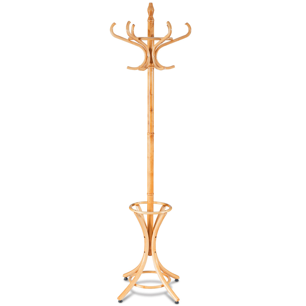 LIVSK Staande Kapstok Hout - 12 Haken - Paraplu Houder - Elegant en Multifunctioneel - Berkenhout - Natuurlijk