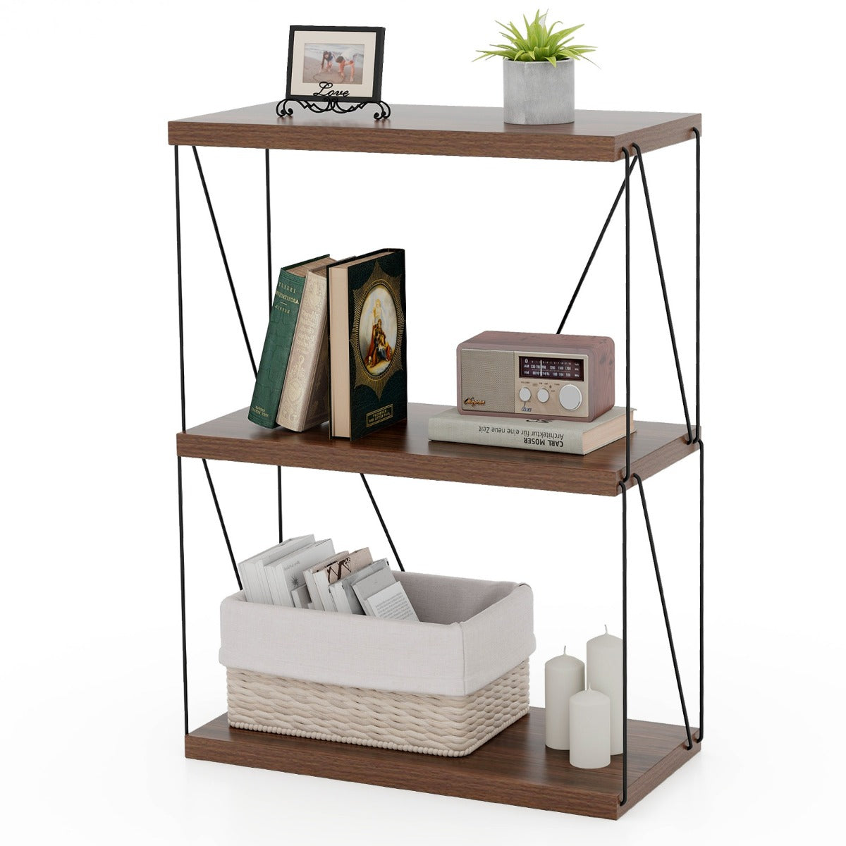 LIVSK Industrieel Boekenkast Opbergrek - Stevig Metalen Frame - Ruimtebesparend - Eenvoudige Installatie - 61 x 29,5 x 82 cm -