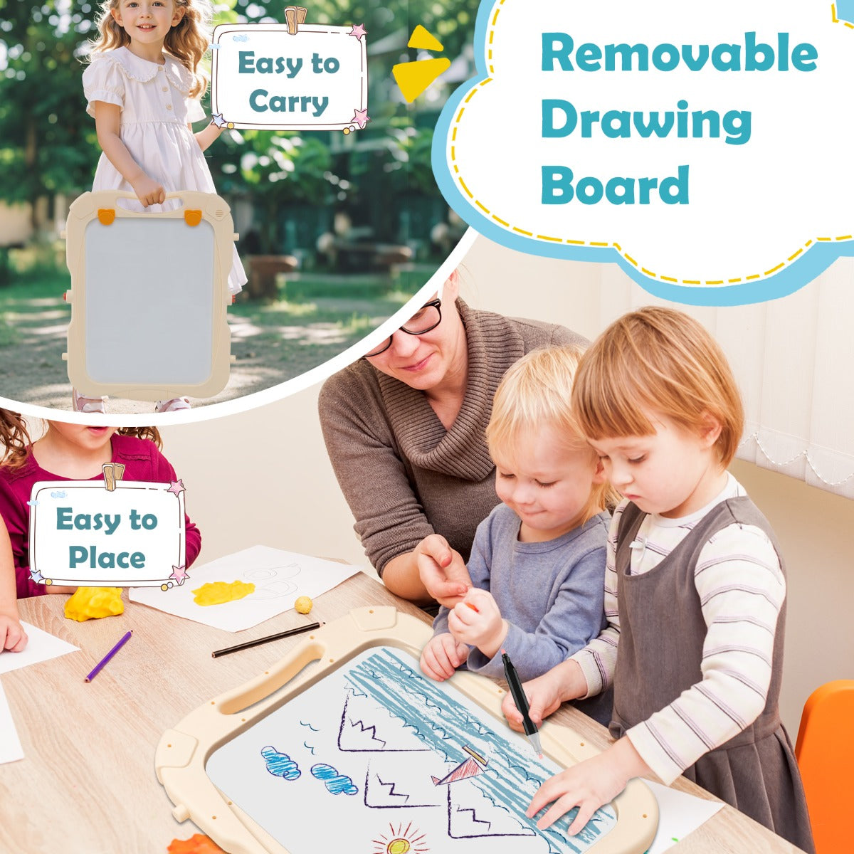 LIVSK Magnetische Tekentafel - 2-in-1 Ontwerp met Afneembaar Bord - Hoogte Verstelbaar - Inclusief Accessoires - 51 x 40 cm -