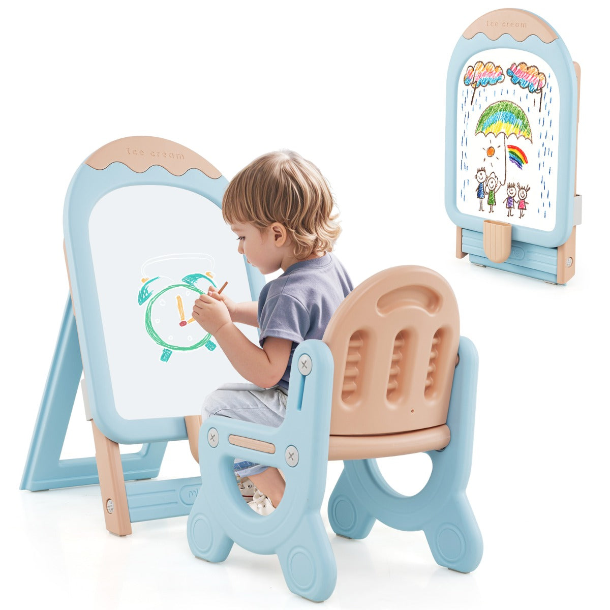 LIVSK Verstelbare Kinderkunst Ezel - Whiteboard 50 x 38,5 cm - Inclusief Stiften en Magnetische Speeltjes - Veilig BPA-vrij -