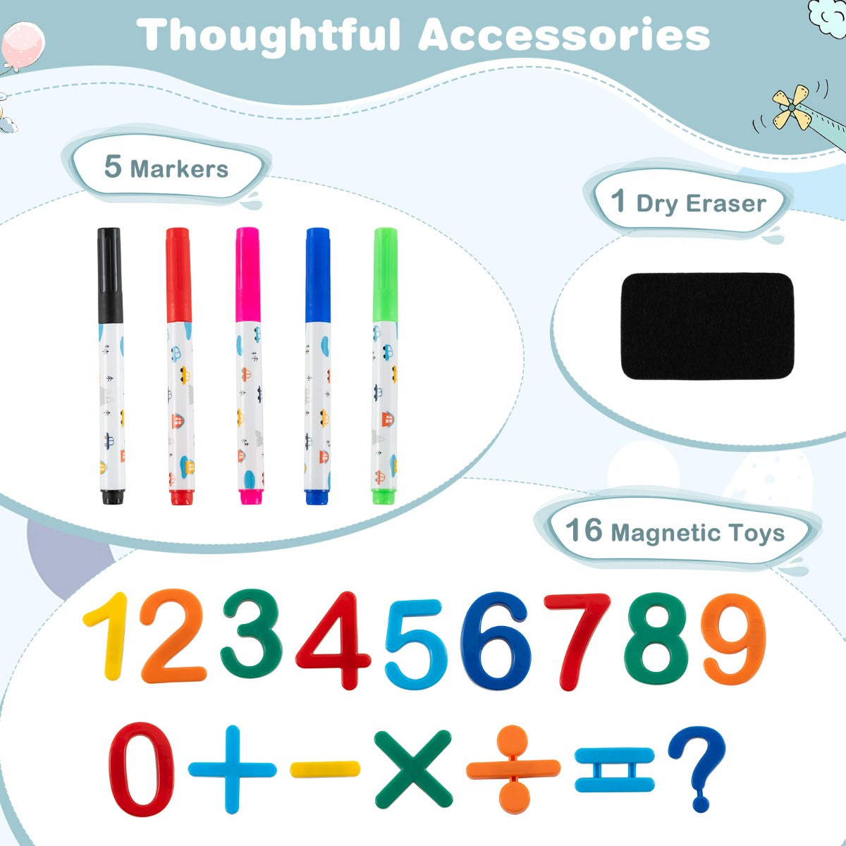 LIVSK Verstelbare Kinderkunst Ezel - Whiteboard 50 x 38,5 cm - Inclusief Stiften en Magnetische Speeltjes - Veilig BPA-vrij -