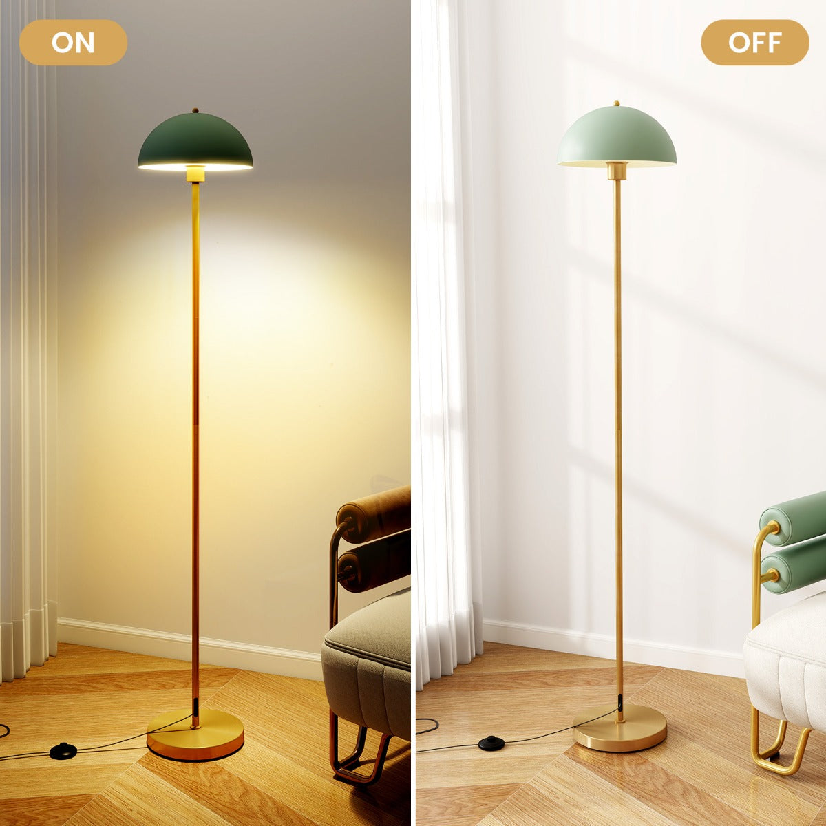 LIVSK Verstelbare Vloerlamp met Voetschakelaar - Onbreekbare Lampenkap - Anti-kantelvoet - E27 Fitting - Elegante Stijl - Zwart