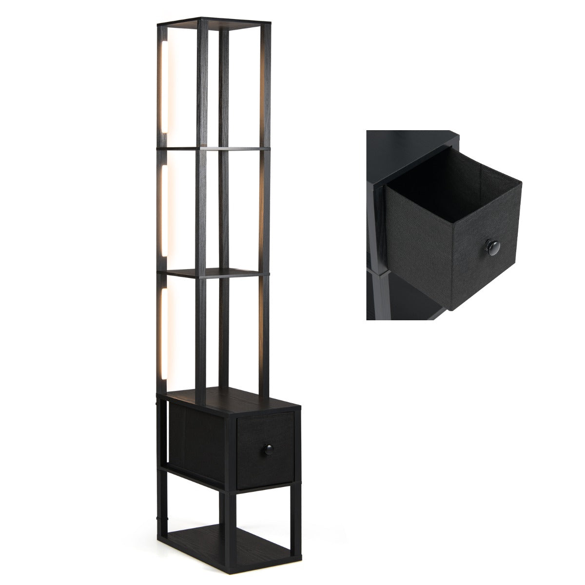 Livsk costway staande lamp met instelbare helderheid moderne staande lamp met bijzettafel planken en lade hoekstaande lamp 435 x 265 x 169 cm