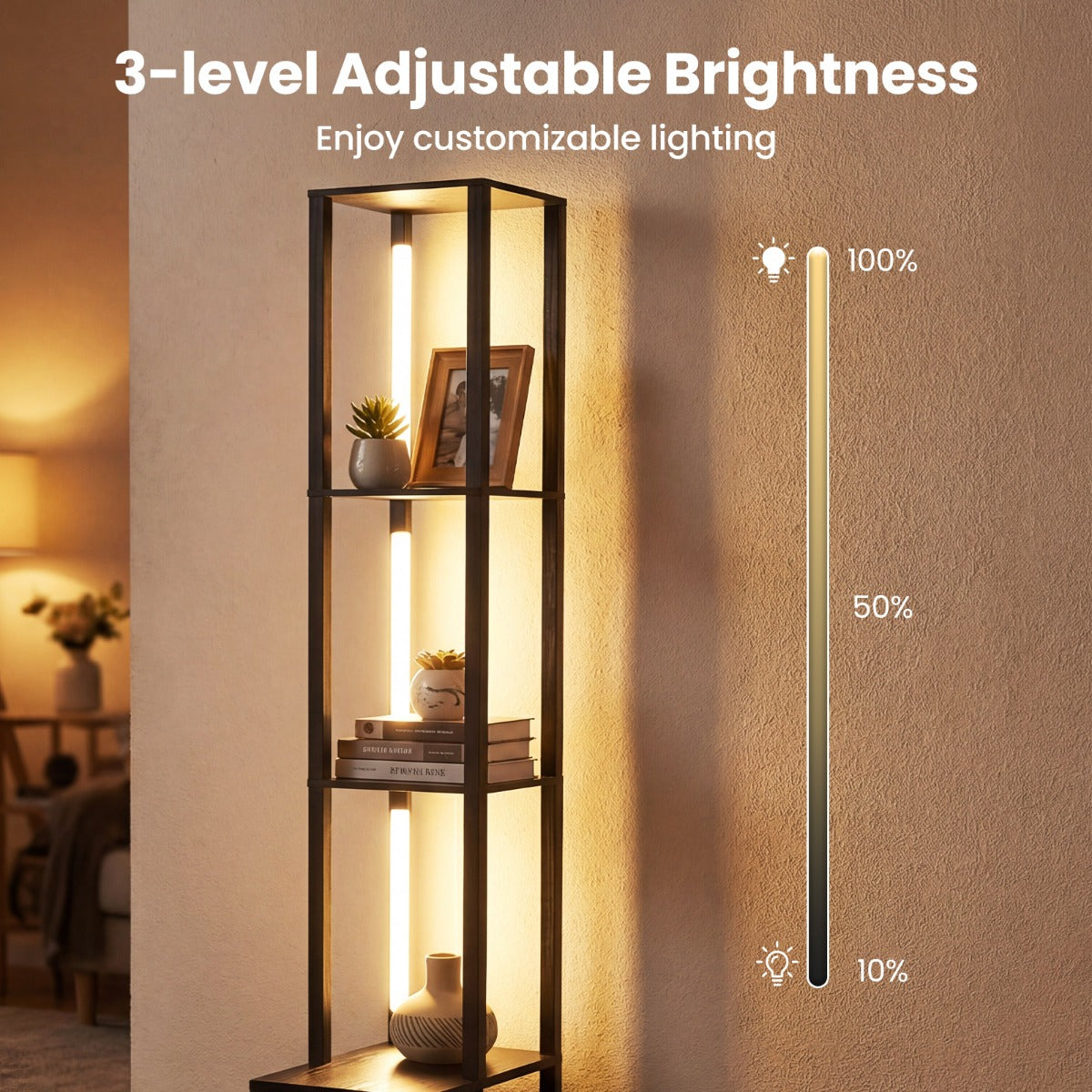 Livsk costway staande lamp met instelbare helderheid moderne staande lamp met bijzettafel planken en lade hoekstaande lamp 435 x 265 x 169 cm