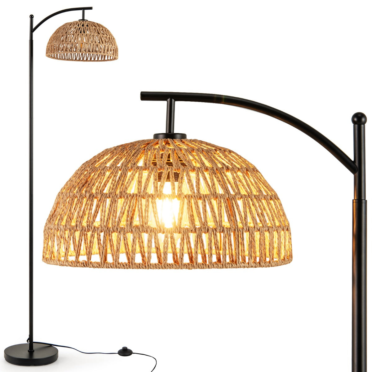LIVSK Boogvormige Vloerlamp - E26 Fitting - Stabiele Voet met Antislip - Onbreekbare Kap - Voetschakelaar - Zwart