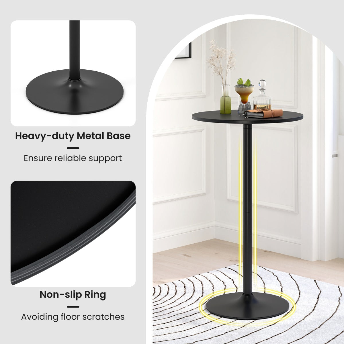 Livsk costway staande tafel o 60 cm 2 in 1 bartafel en eettafel in hoogte verstelbaar 56 1015 cm ronde kleine eettafel zwart 2 stuks 4