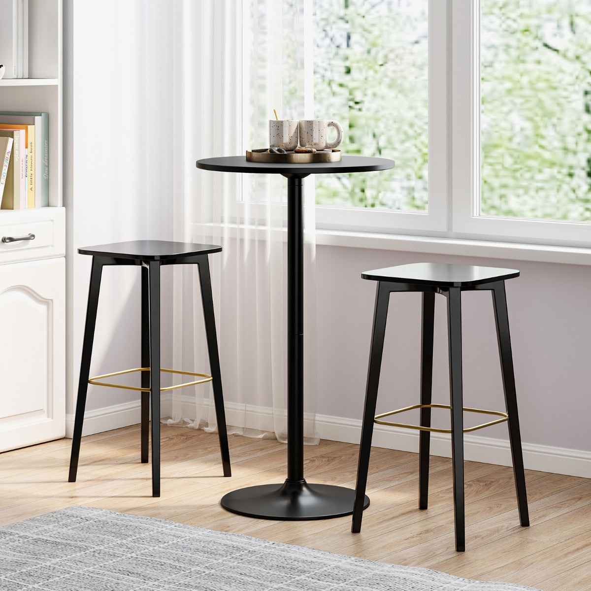 Livsk costway staande tafel o 60 cm 2 in 1 bartafel en eettafel in hoogte verstelbaar 56 1015 cm ronde kleine eettafel zwart 2 stuks 6