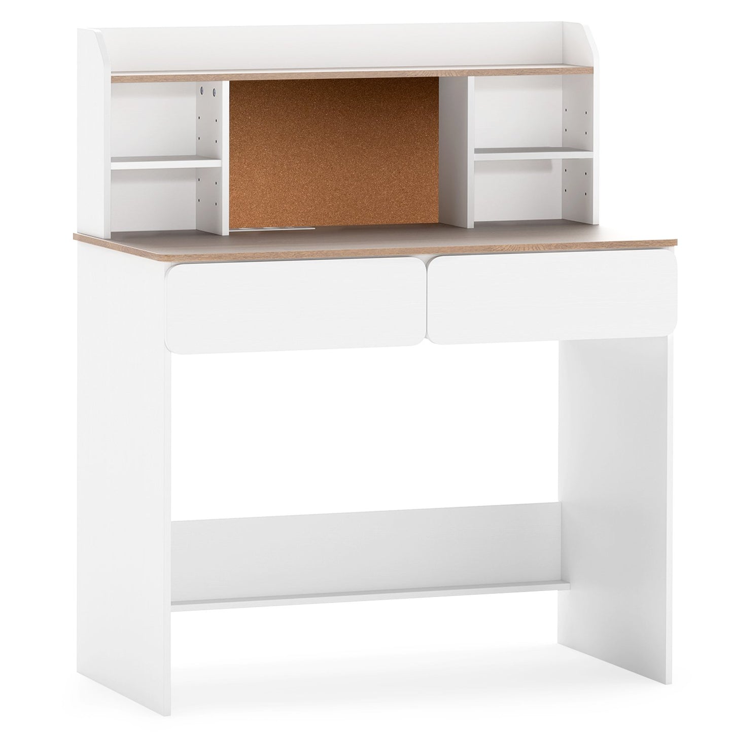 LIVSK Kinderschrijftafel - Stabiel Hout - Verstelbare Planken - Oplaadstation - Kurken Prikbord - 90 x 48 x 109 cm - Wit