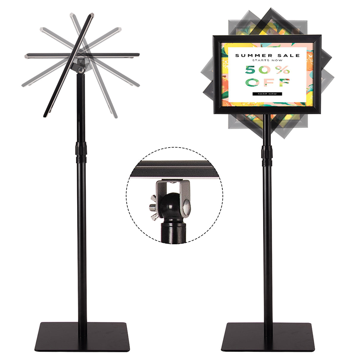 LIVSK Informatiestandaard - Hoogwaardig Kunststof en Metaal - Verstelbaar van 73,5 tot 118 cm - 360 Graden Draaibaar - Zwart