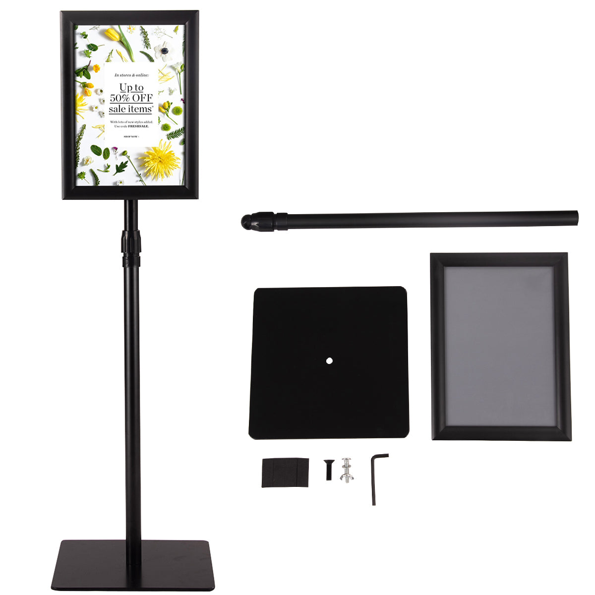 LIVSK Informatiestandaard - Hoogwaardig Kunststof en Metaal - Verstelbaar van 73,5 tot 118 cm - 360 Graden Draaibaar - Zwart