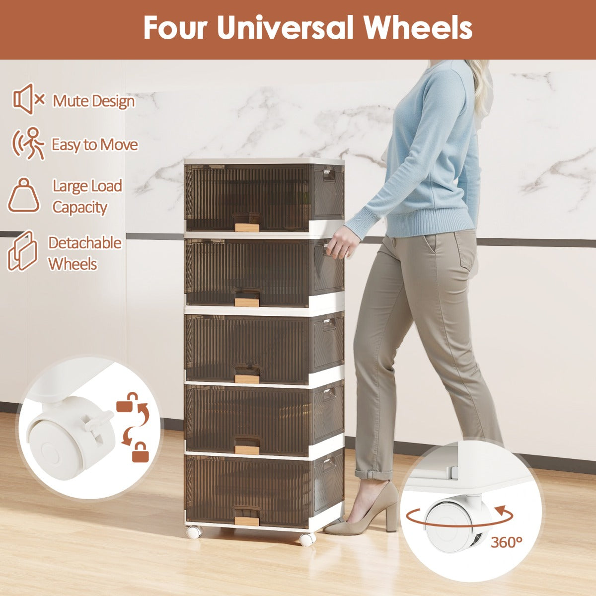 LIVSK Stapelbare Opbergbak 85L/102L - Flexibel Modulair Ontwerp - Opvouwbaar met Wielen - Handgrepen - Veilig BPA-vrij -