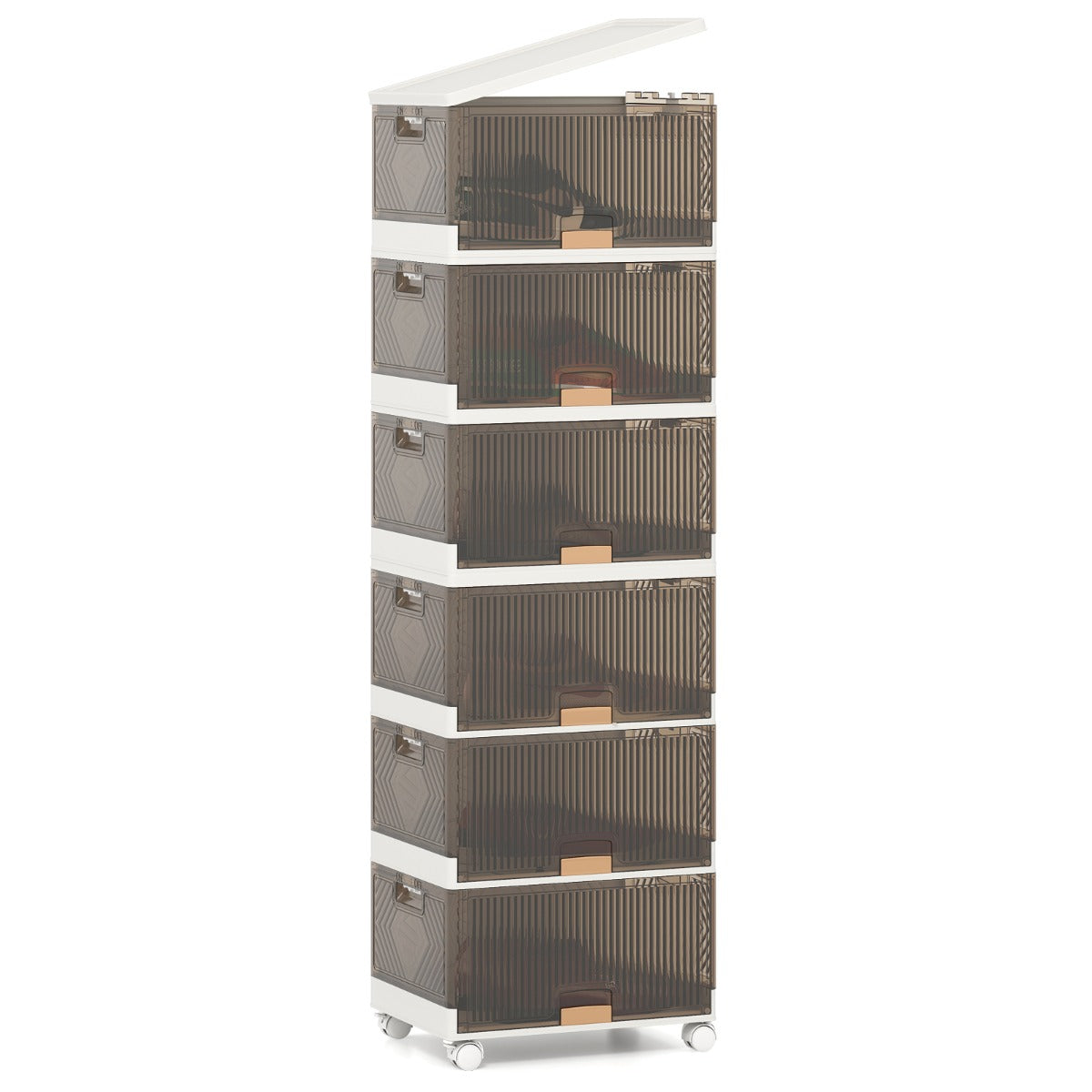 LIVSK Stapelbare Opbergbak 85L/102L - Modulaire Indeling met Afneembare Wielen - Handgrepen - Veilig en Duurzaam - Wit + Bruin