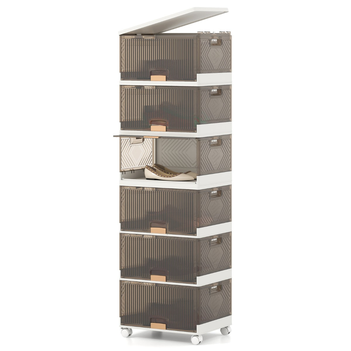 LIVSK Stapelbare Opbergbak 85L/102L - Modulaire Indeling met Afneembare Wielen - Handgrepen - Veilig en Duurzaam - Wit + Bruin