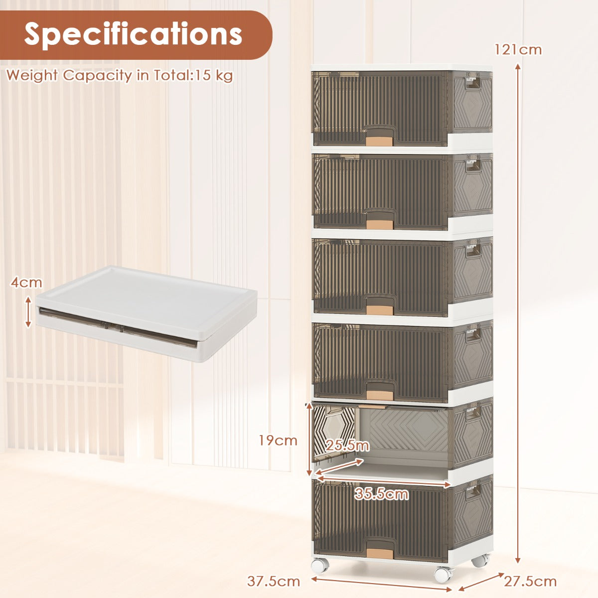 LIVSK Stapelbare Opbergbak 85L/102L - Modulaire Indeling met Afneembare Wielen - Handgrepen - Veilig en Duurzaam - Wit + Bruin