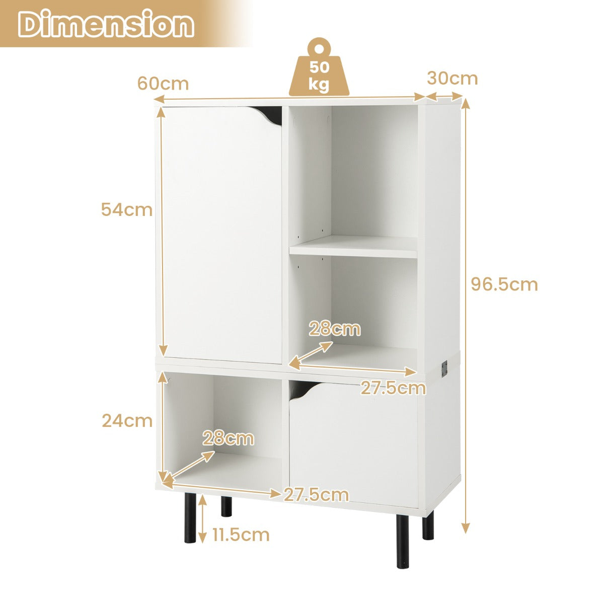 LIVSK Stapelbare Opbergkast - Verstelbare Plank - Metalen Scharnieren - Veilig Anti-kantelsysteem - 60 x 30 x 96,5 cm - Wit