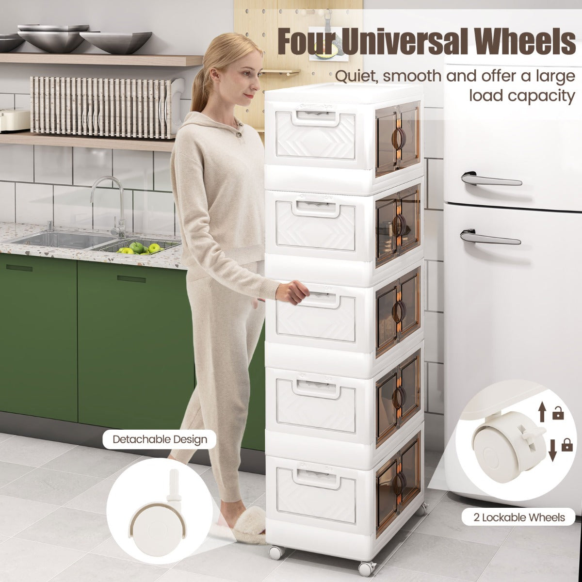 LIVSK Stapelbare Opbergdozen - 360L Capaciteit - Afsluitbare Wielen - Duurzaam PP-Materiaal - Ideaal voor Kleding en Speelgoed -