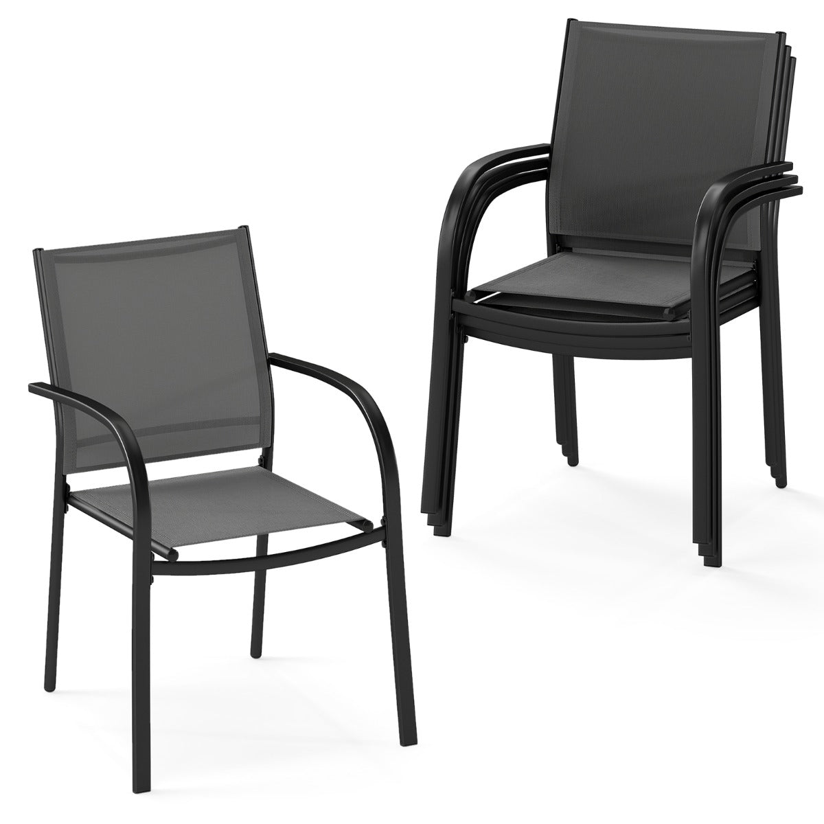 LIVSK Stapelhouten Terrasstoelen 2-delige set - Ademend en Scheurbestendig - Ergonomisch Ontwerp - Draagvermogen tot 150 kg - 61