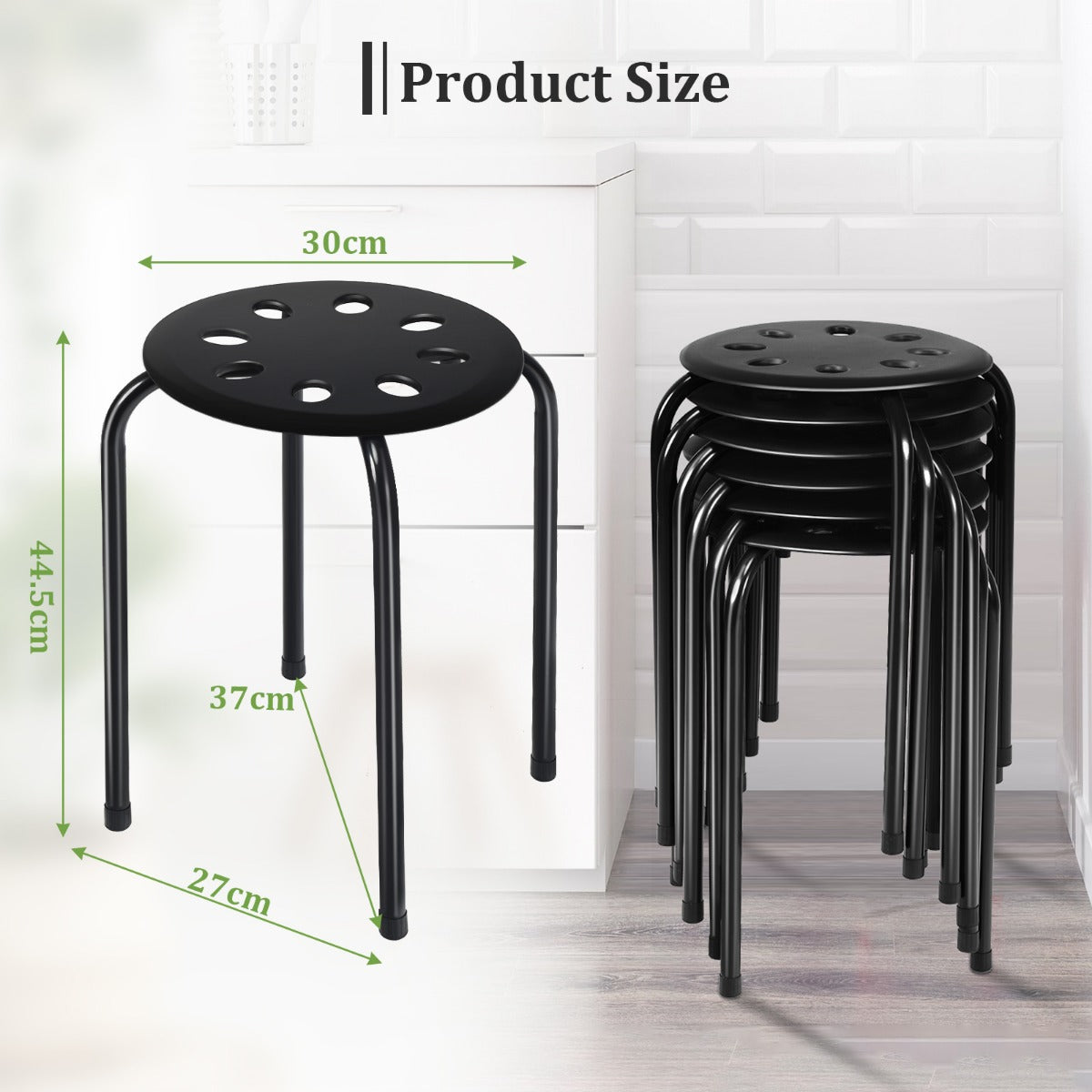 LIVSK Stapelbare Eetkamerkrukken Set van 6 - Comfortabel en Veilig - Antislip Voetkussens - Luchtdoorlatend - 30 x 30 x 44,5 cm -
