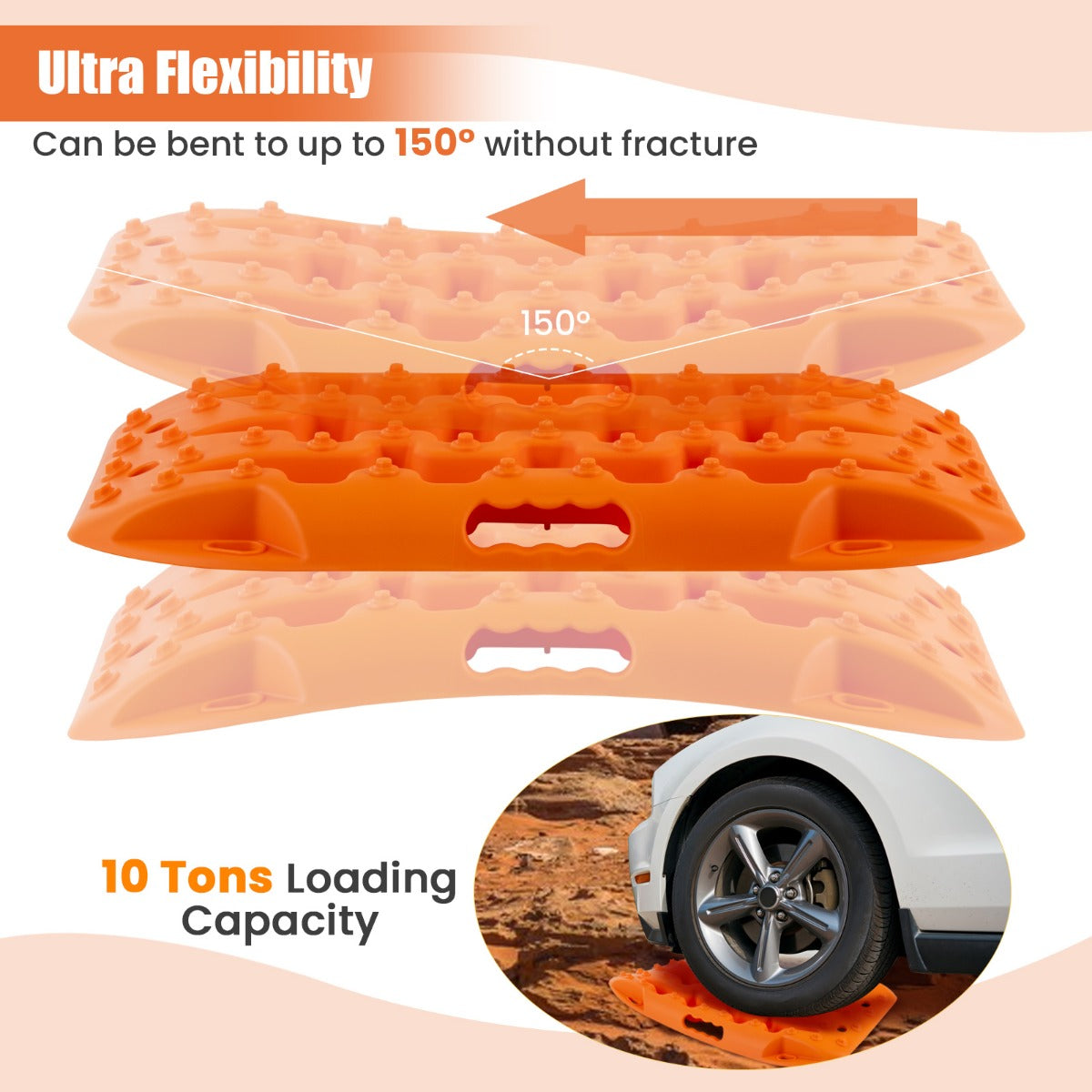 LIVSK Offroad-Tractiematten - 2 Stuks van Versterkt Nylon - Draagvermogen tot 10 Ton - Voor Extreme Temperaturen - Oranje