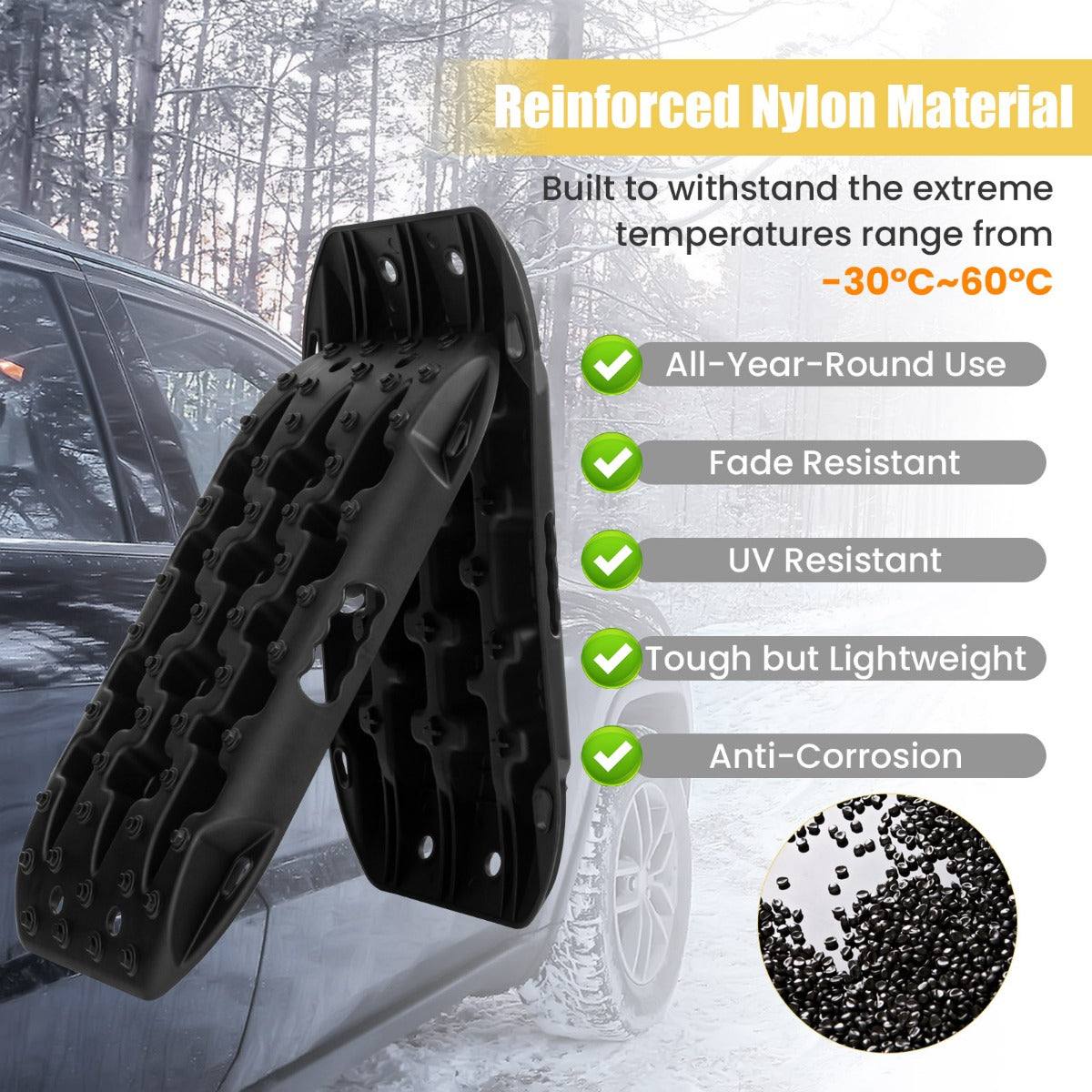 LIVSK Offroad Tractiemat Set - Lichtgewicht Nylon - Draagvermogen tot 10 ton - Voor de meeste banden - Zwart