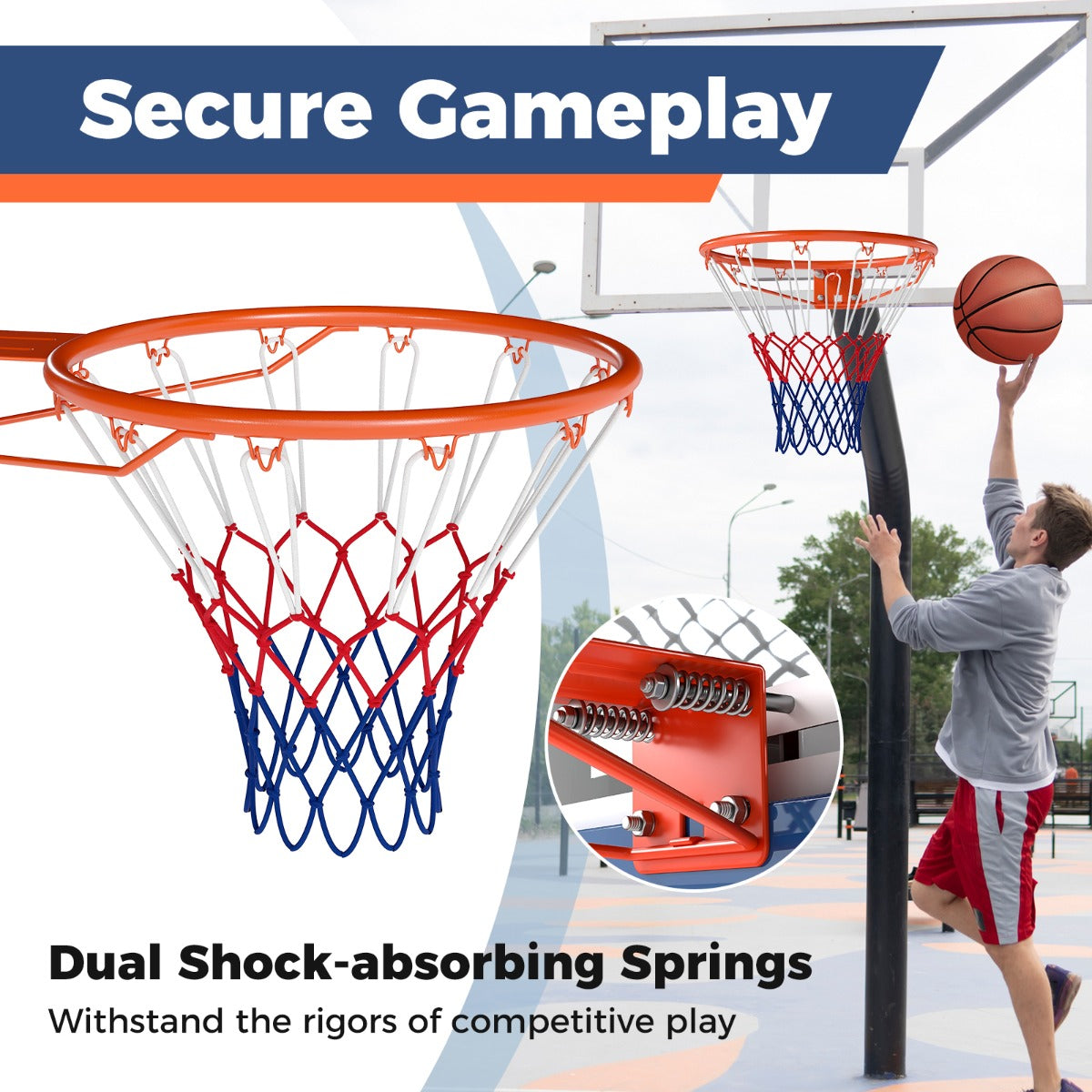 Livsk costway stevige basketbalring o45cm weerbestendig aan de muur te bevestigen compleet met basket en net oranje 3