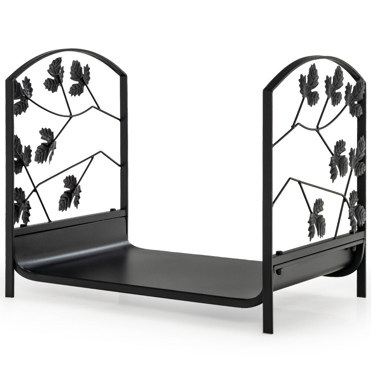 LIVSK Brandhoutstandaard - Stevig Stalen Frame - Tot 50 kg - Compact Ontwerp 48 x 34 x 41 cm - Elegante Bladpatronen - Zwart