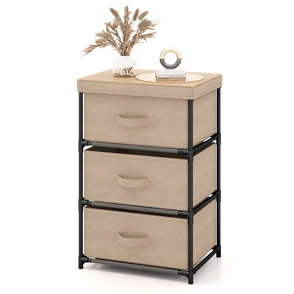 LIVSK Opvouwbare Ladekast - 3 Ruime Lades - Stabiel Metalen Frame - Multifunctioneel voor Slaapkamer en Gang - 40 x 30 x 62 cm -
