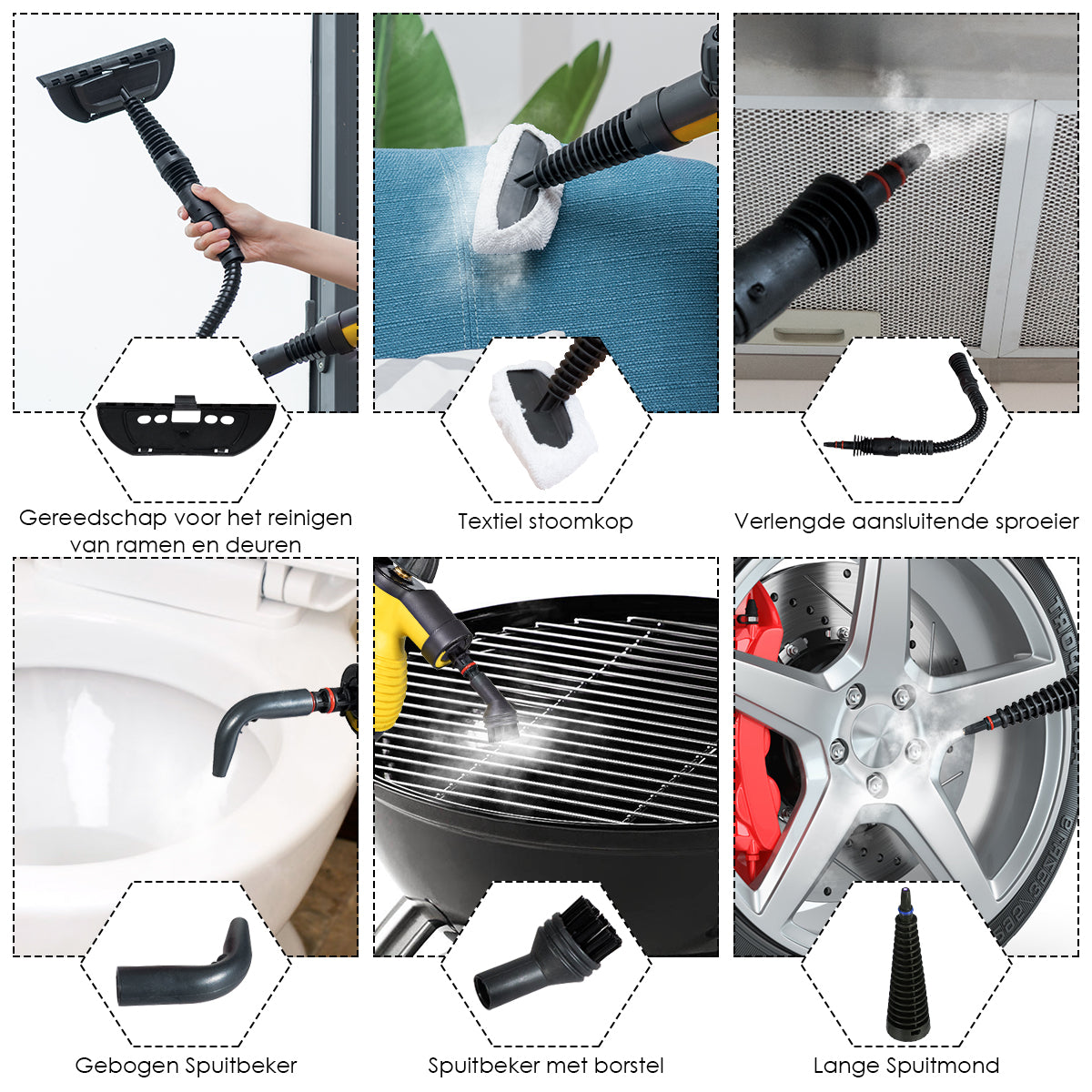 LIVSK Handstoomreiniger - 1050 W - 9-Delige Accessoireset - Veilig voor Diverse Oppervlakken - Geel