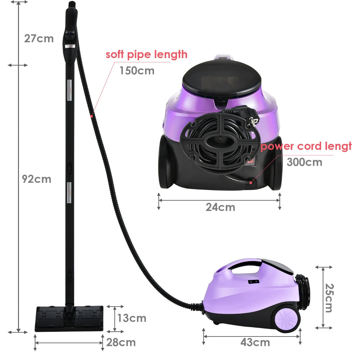 LIVSK Stoomreiniger - 108 °C Stoomtemperatuur - 1,5L Watertank - 45 Minuten Stoomtijd - 19 Accessoires - Paars
