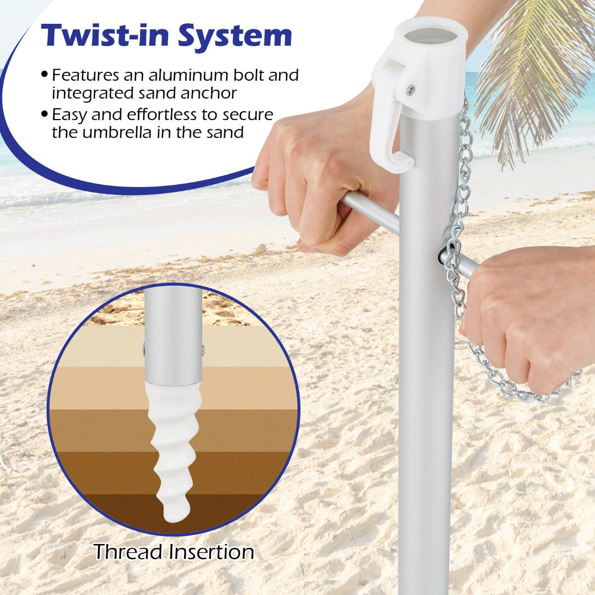 LIVSK Strandparasol - UV-Beschermend Doek - Verstelbare Kantelhoek - Zandanker - Inclusief Draagtas - Ø198 cm - Blauw + Groen