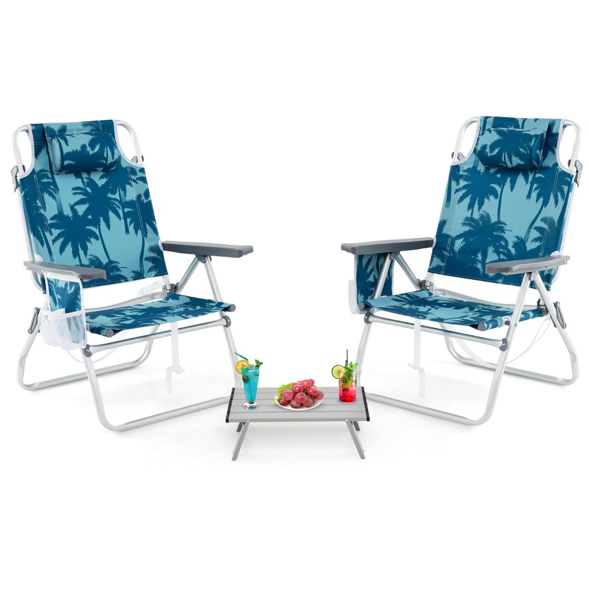 LIVSK Opvouwbare Strandstoelen met Tafel - 5 Verstelbare Rugleuninginstellingen - Lichtgewicht Aluminium - Comfortabele