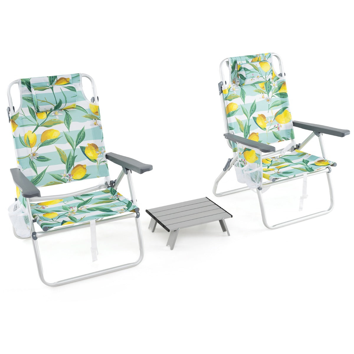 LIVSK Strandstoelenset met Tafel - 5 Verstelbare Rugleuningen - Lichtgewicht Aluminium - Opvouwbaar - Meerkleurig