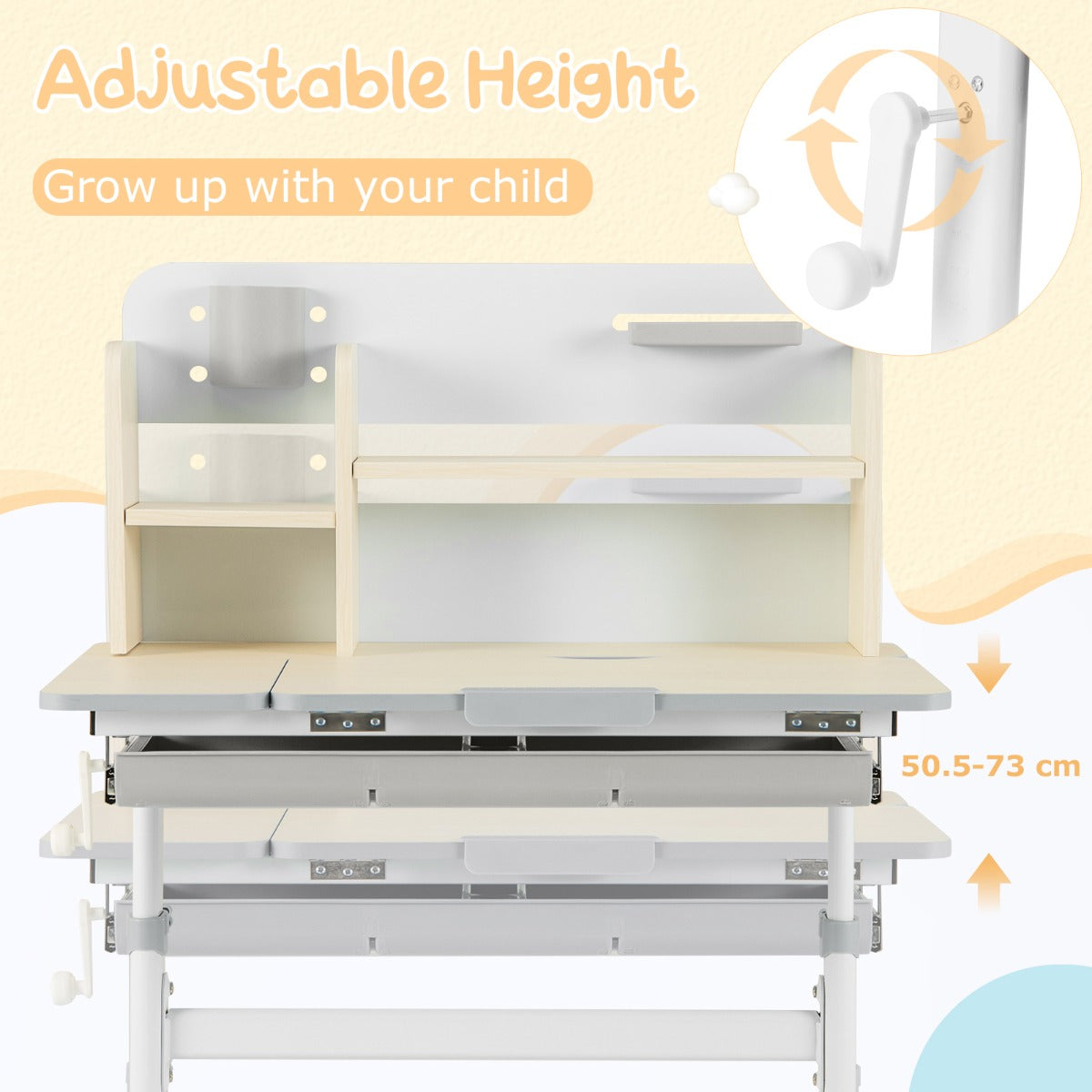 Livsk costway studiebureau voor kinderen in hoogte verstelbare schrijftafel kantelbaar blad kinderbureau met hok lade penhouder meetlat grijs 2