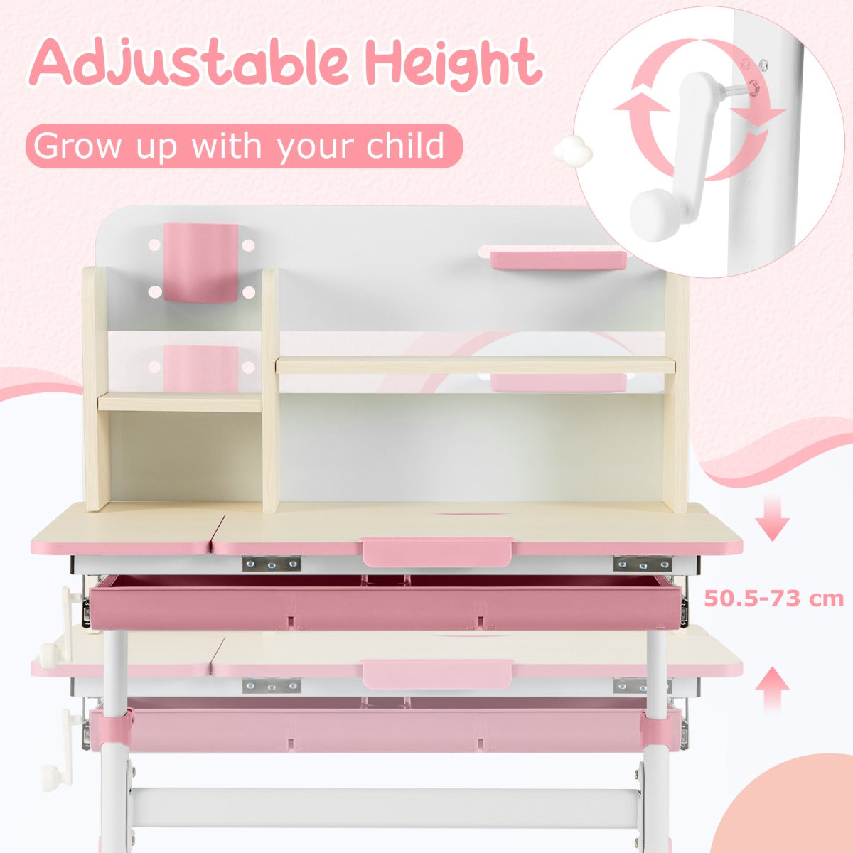 Livsk costway studiebureau voor kinderen in hoogte verstelbare schrijftafel kantelbaar blad kinderbureau met hok lade penhouder meetlat roze 2
