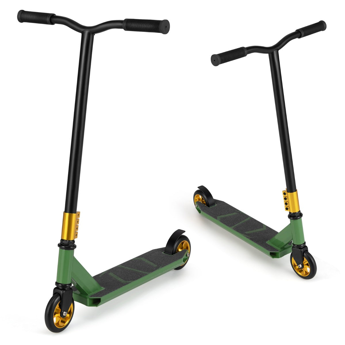 LIVSK Professionele Stuntstep - 110 mm PU Wielen - ABEC-7 Kogellagers - Aluminium Dek - Tot 100 kg - Zwart/Groen/Geel