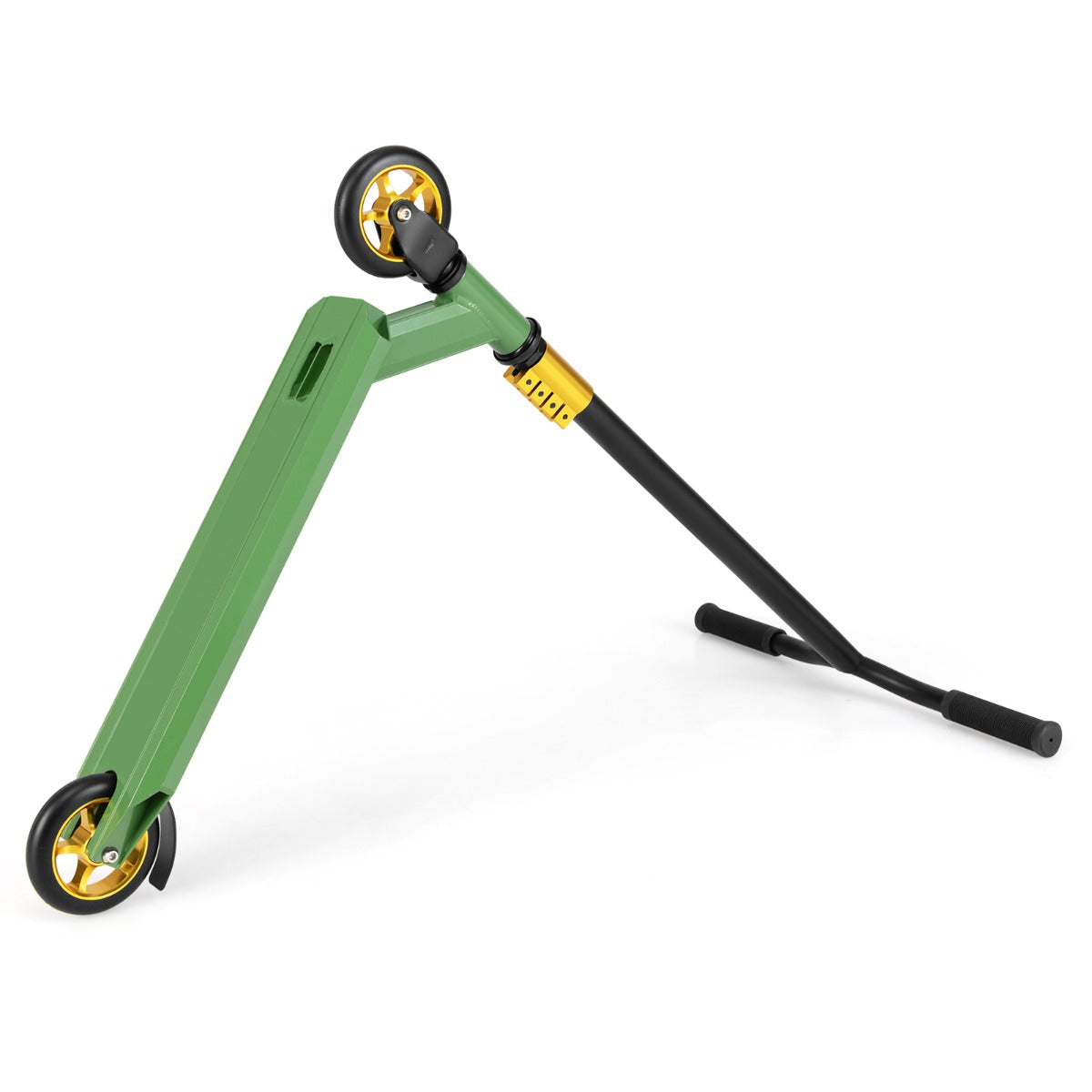 LIVSK Professionele Stuntstep - 110 mm PU Wielen - ABEC-7 Kogellagers - Aluminium Dek - Tot 100 kg - Zwart/Groen/Geel