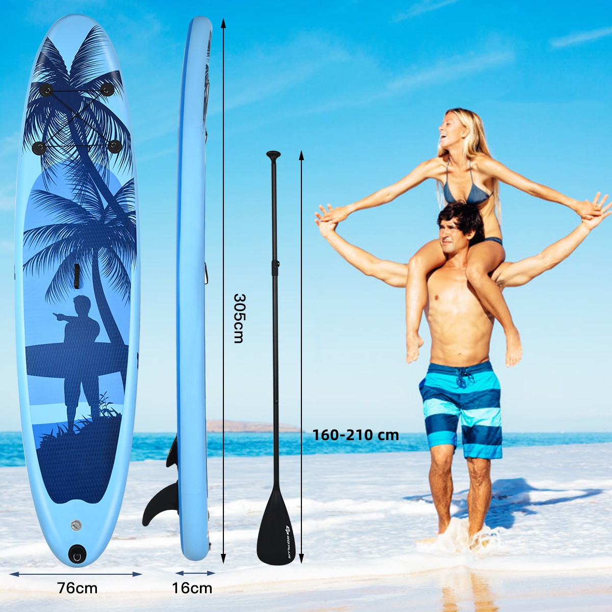 LIVSK Opblaasbaar Stand Up Paddle Board - Stabiel en Duurzaam - Antislip - Lichtgewicht - Draagvermogen 115-130 kg - Blauw