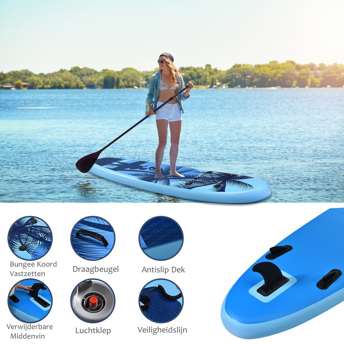 LIVSK Opblaasbaar Stand Up Paddle Board - Stabiel en Duurzaam - Antislip - Lichtgewicht - Draagvermogen 115-130 kg - Blauw