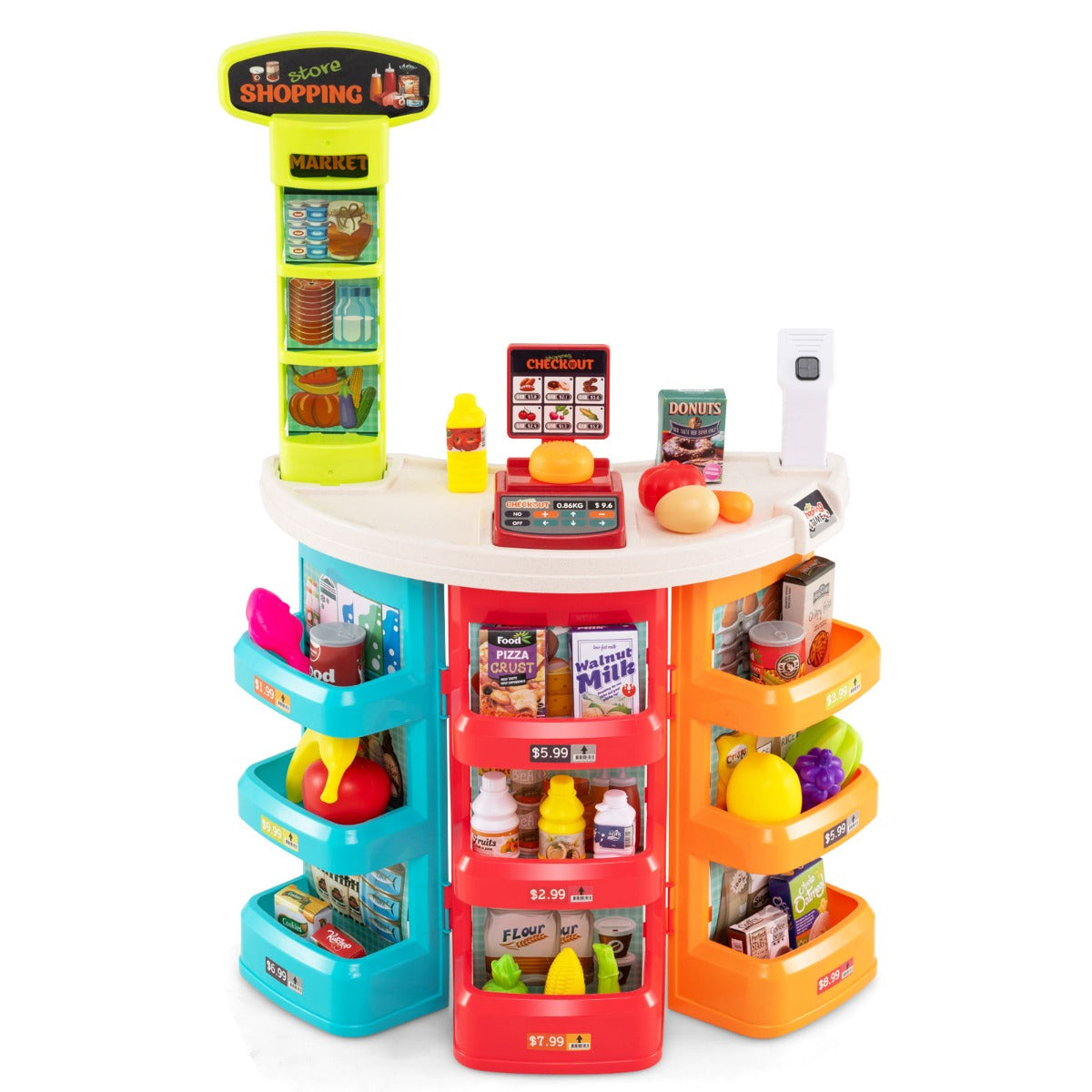 LIVSK Supermarktspeelset voor Kinderen - Inclusief Winkelwagen en 29 Accessoires - Interactieve Kassa - Voor 3 Jaar en Ouders -