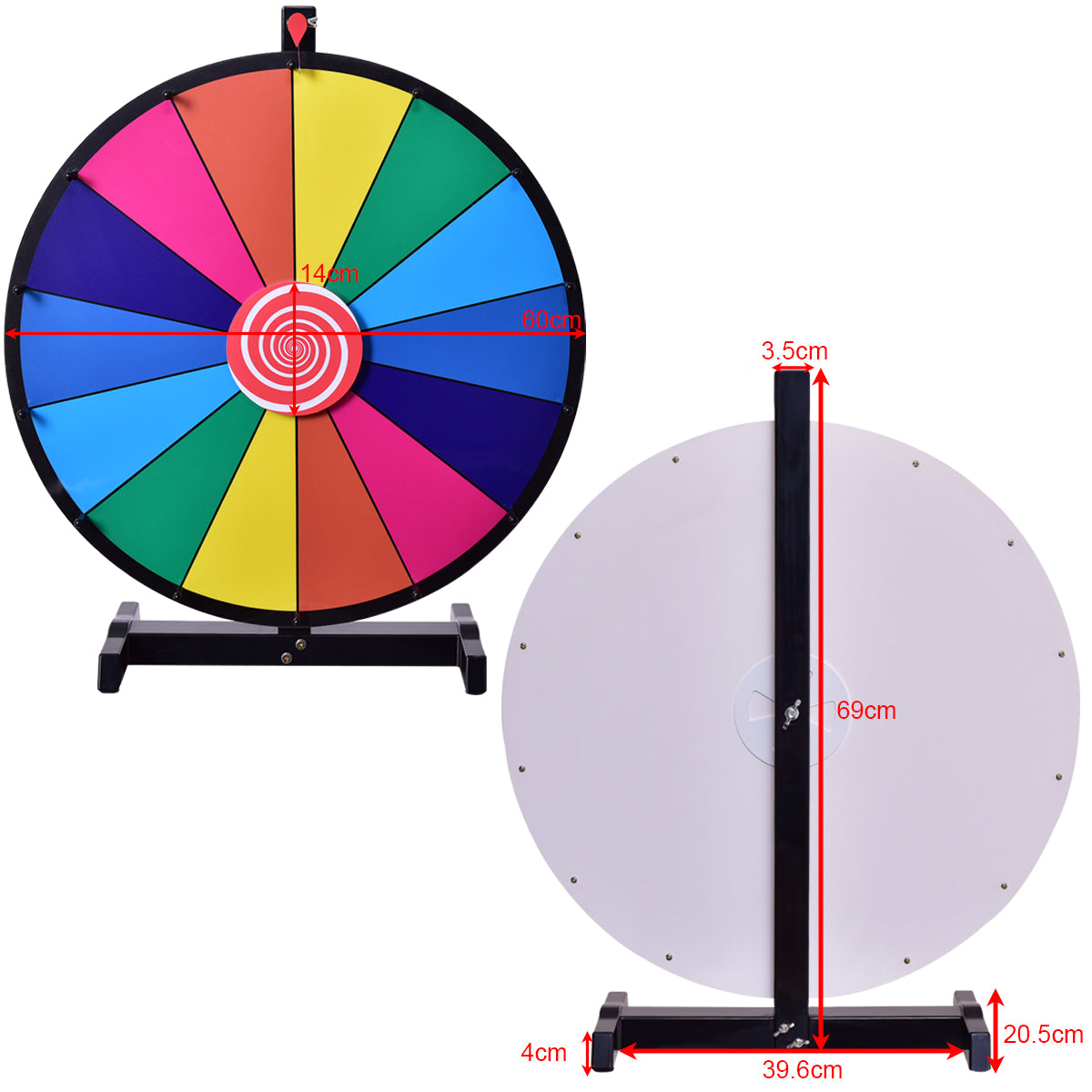 LIVSK Tafelblad Prijzenwiel - Draaiend met Watergebaseerde Pen - Stevige Metalen Basis - 60 cm - Regenboog
