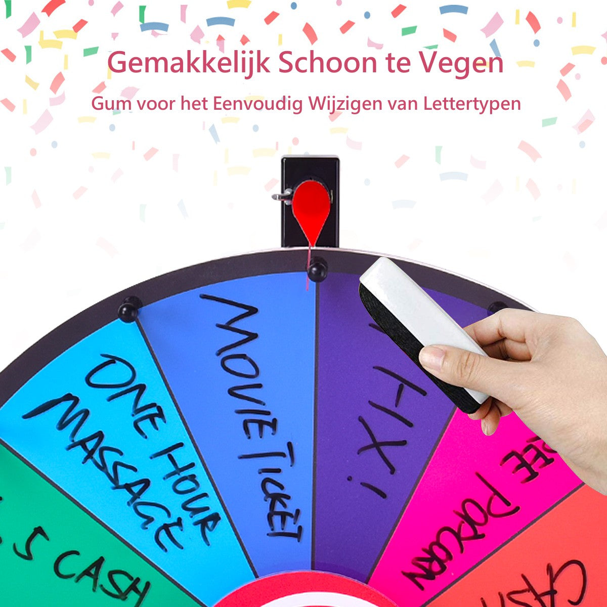 LIVSK Tafelblad Prijzenwiel - Draaiend met Watergebaseerde Pen - Stevige Metalen Basis - 60 cm - Regenboog