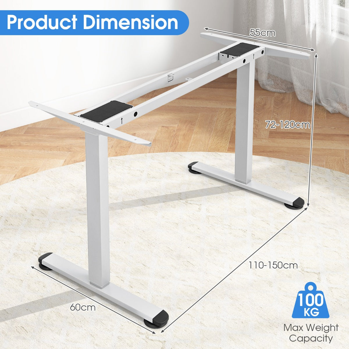 LIVSK Elektrisch Sta-Bureau Frame - Dubbele Motor - Geheugenfunctie - Antibotsing - Tot 80 kg - 109-151 x 59 x 72-120 cm - Wit
