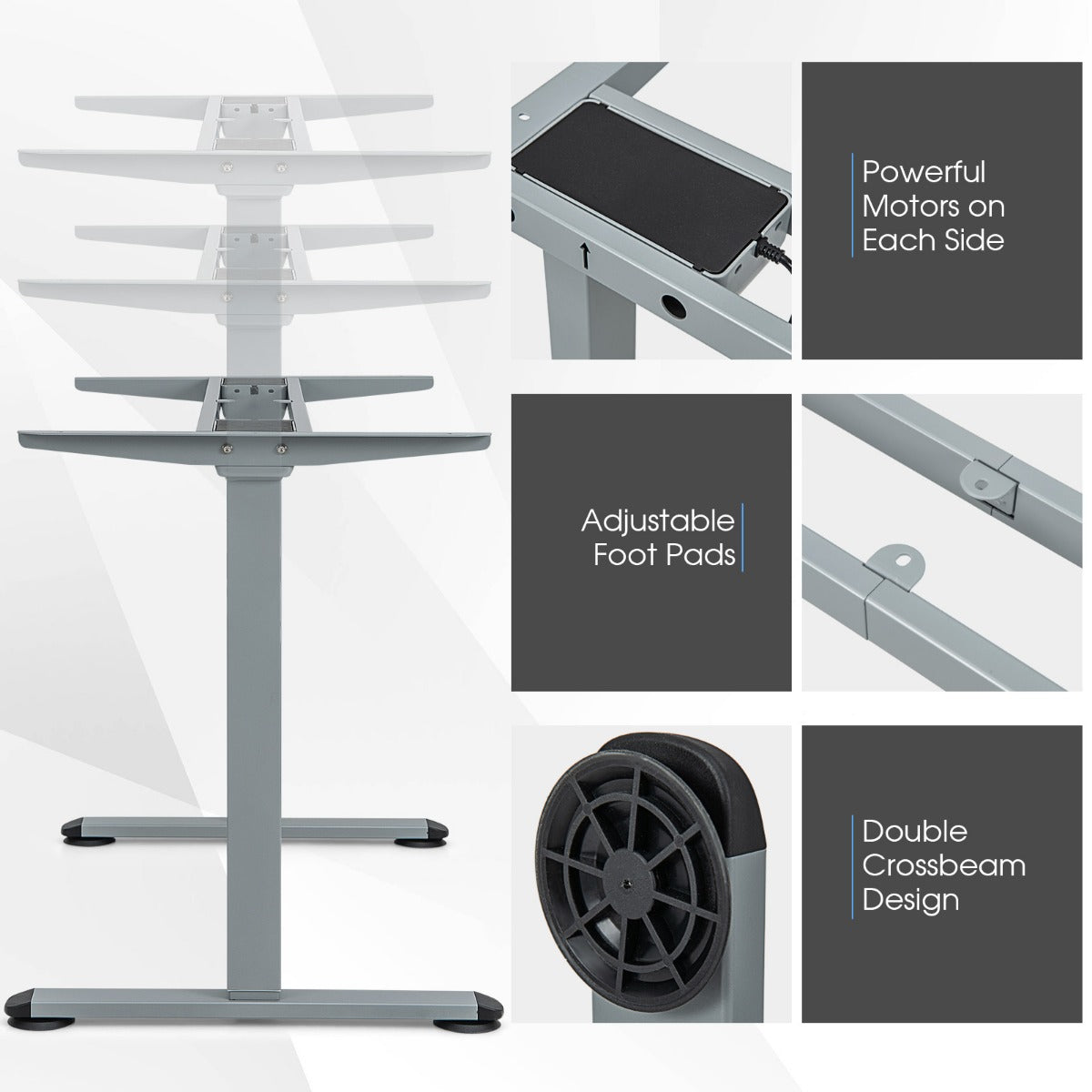 LIVSK Elektrisch Verstelbaar Bureau Frame - Dubbel Motorsysteem - Geheugenfunctie - Draagvermogen 80 kg - 72-120 cm - Zwart