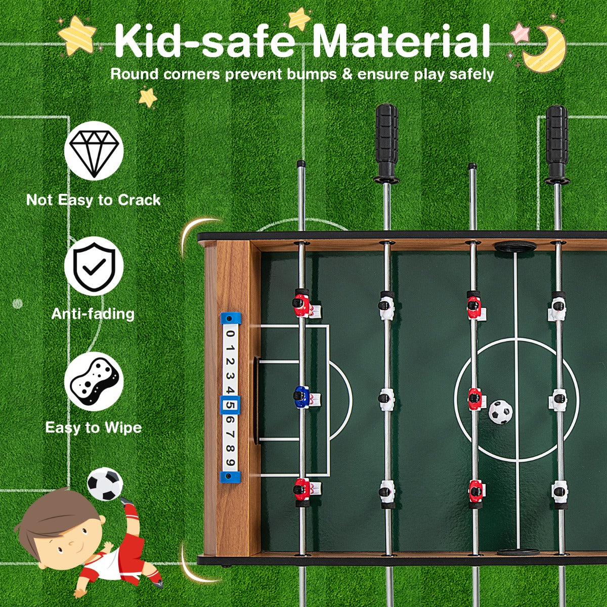 LIVSK Tafelvoetbaltafel voor Volwassenen - Hoogwaardig MDF - Ergonomisch Handvat - Ideaal voor Feestjes - 69 x 36 x 24 cm -