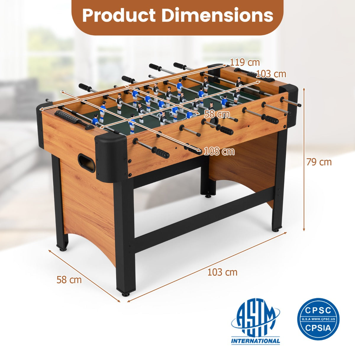 Livsk costway tafelvoetbaltafel 119 centimeter compleet met 22 spelers 2 voetballen en een uitschuifbaar scorebord naturel 2