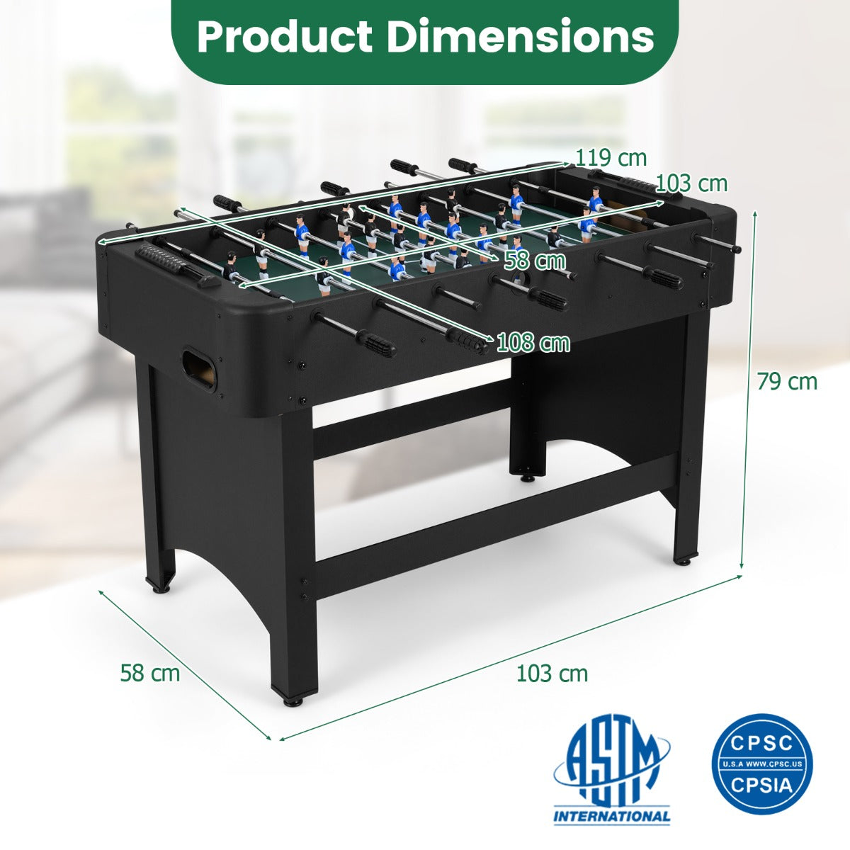 Livsk costway tafelvoetbaltafel 119 centimeter compleet met 22 spelers 2 voetballen en een uitschuifbaar scorebord zwart