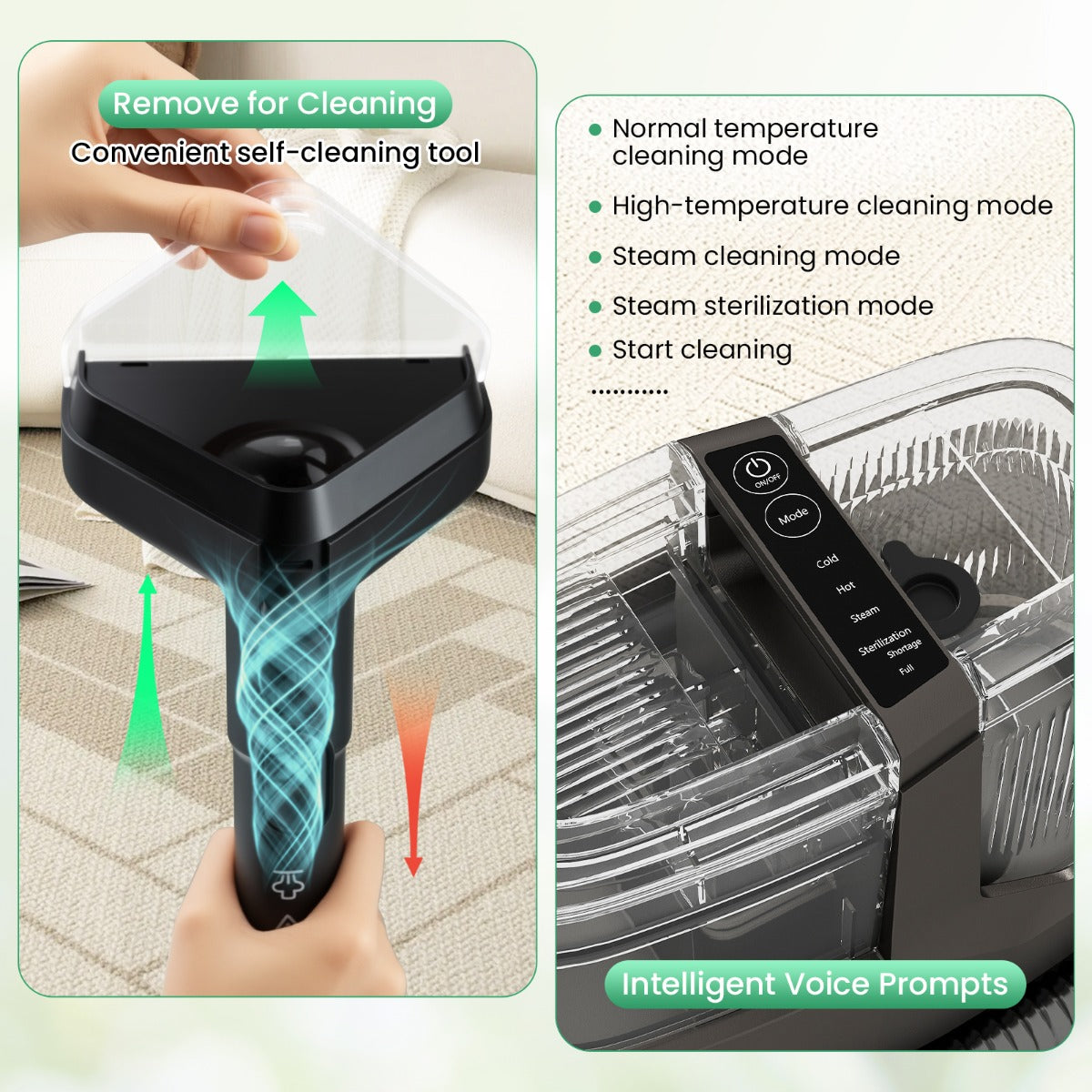 Livsk costway tapijtreinigingsmachine 1800 w draagbare vlekkenreiniger met stoom sterilisatie reiniging met koud en warm water 6