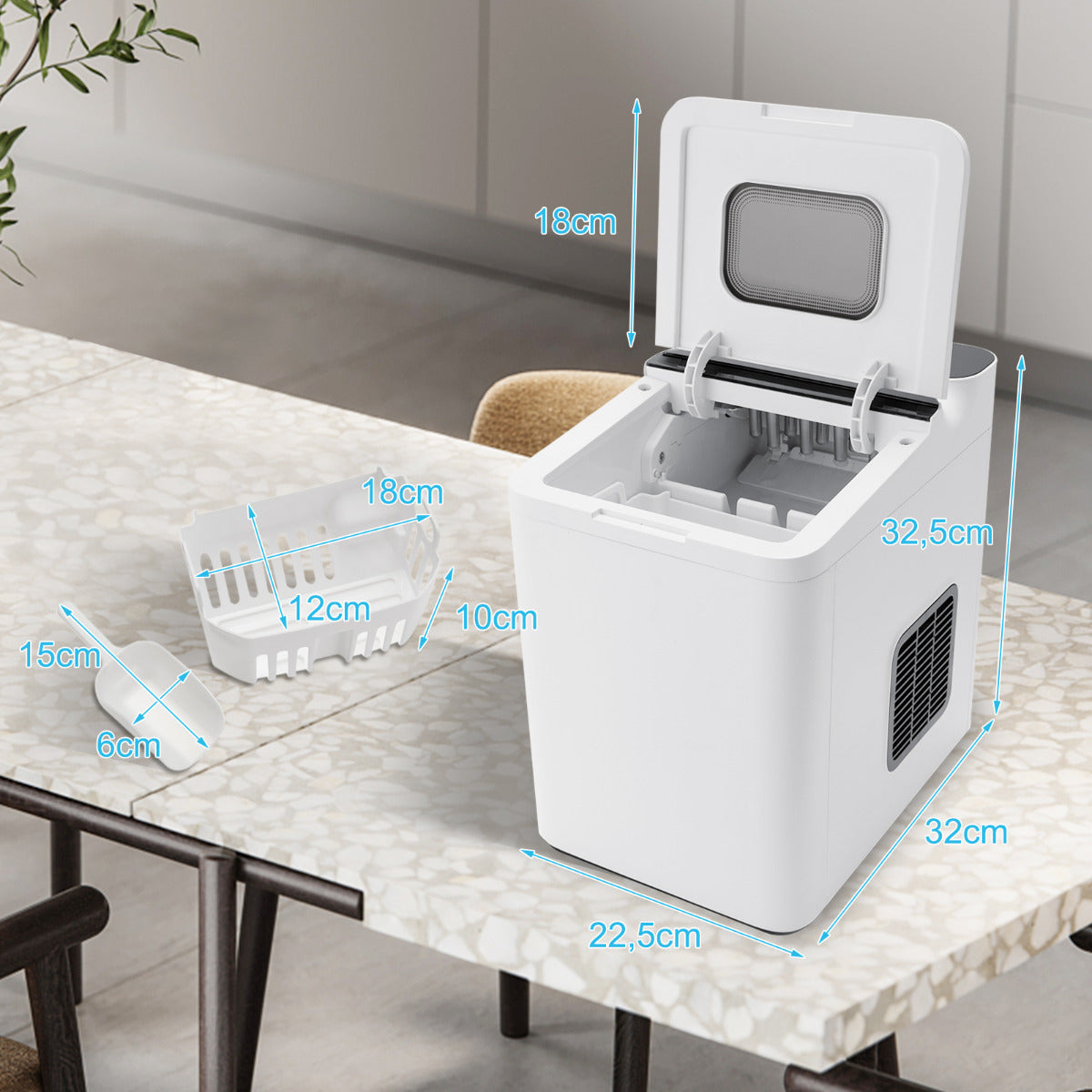 LIVSK IJsblokjesmachine - Snelle 6-min Cyclus - 15 kg Per Dag - Ronde Kogelijsblokjes - Zelfreinigend - Wit